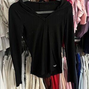 Hollister throwback Black Ribbed Long Sleeve Top with hood